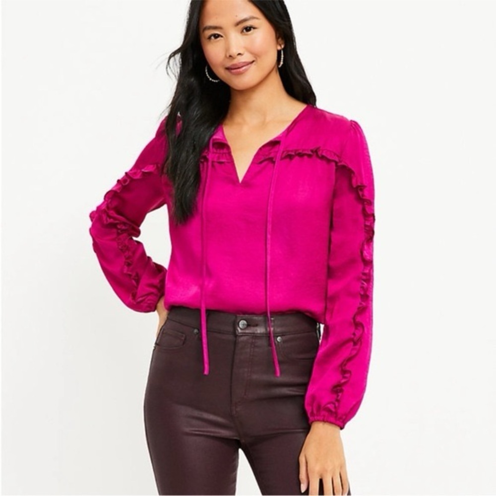 Loft Magenta Ruffle Victorian Blouse Top